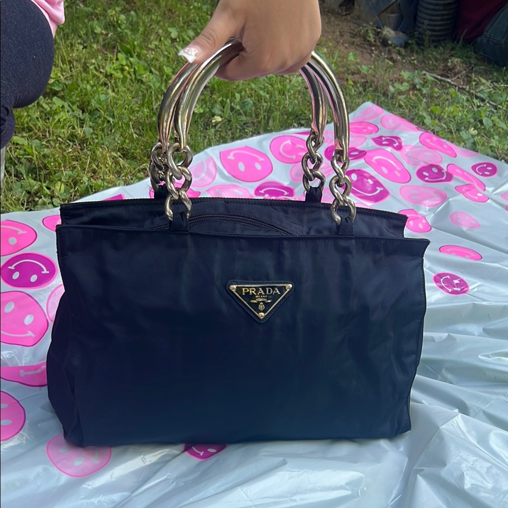 Prada Dark blue Tote Bag with Iconic Design
